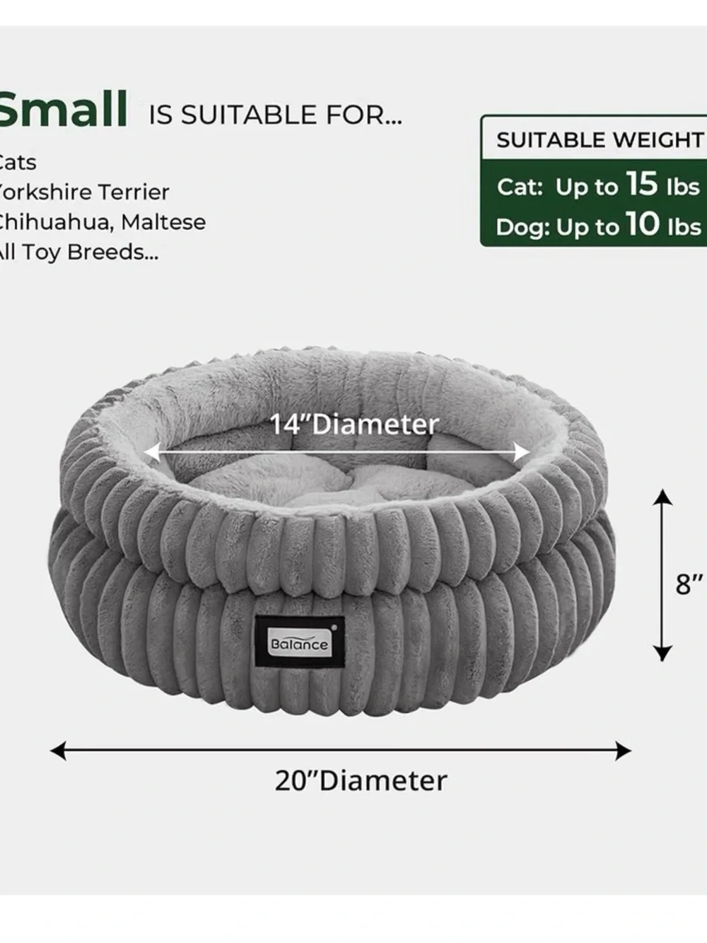 Balance Washable Round Plush Faux Fur Pet Bed Cat / Small Dog